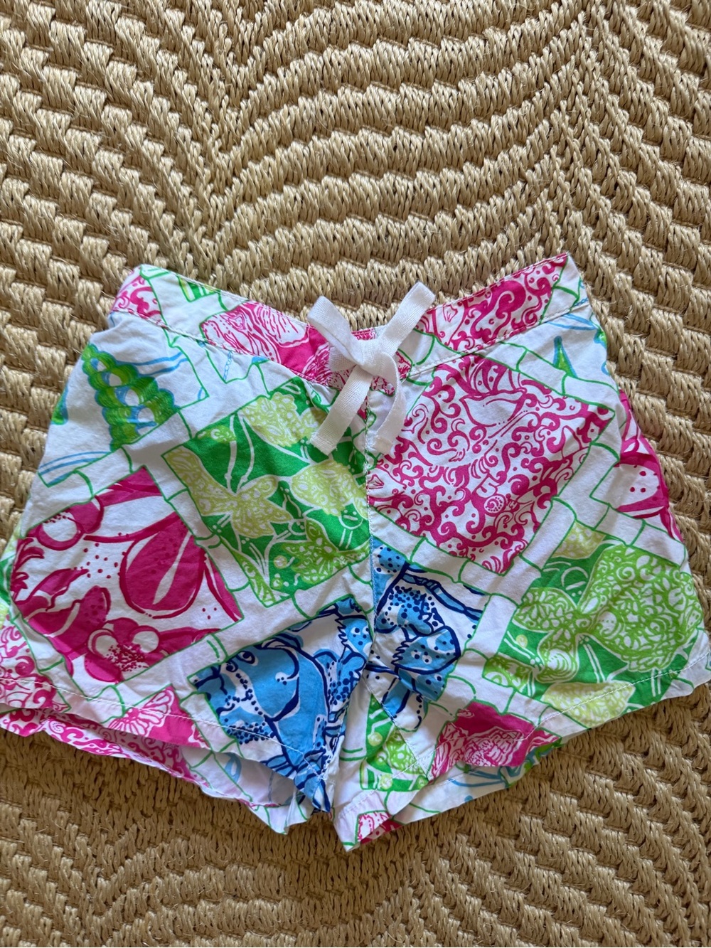 Lilly Pulitzer White Multicolor Patchwork Girls Shorts, size 7